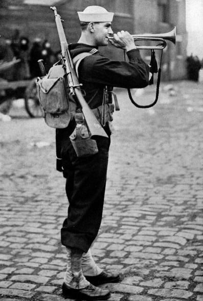 A photo of an American naval bugler