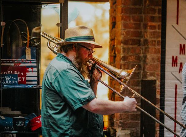 man playing a trombone