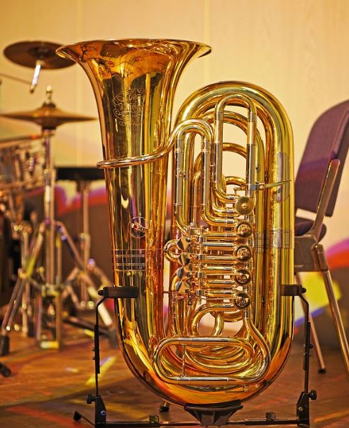 tuba on a stand