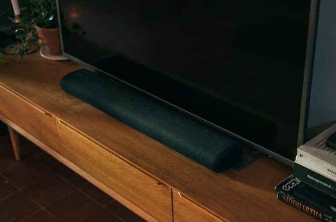 a soundbar in front of a TV