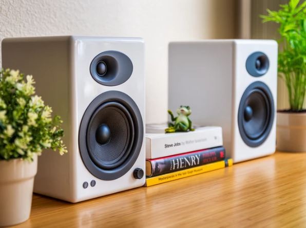 white bookshelf speakers