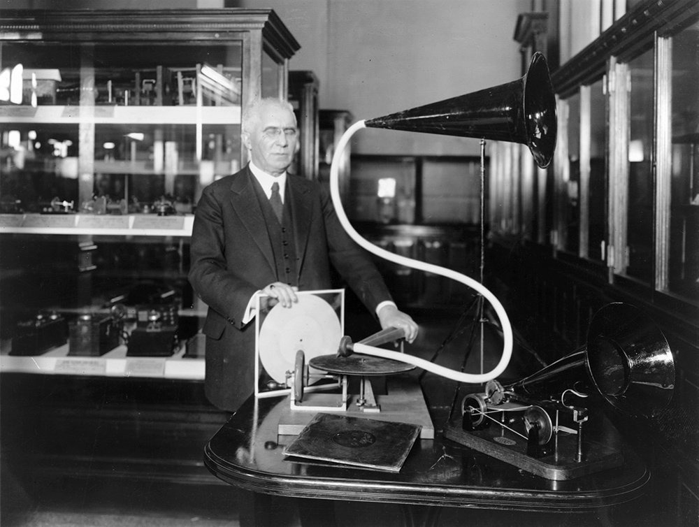 Emile Berliner and a disc record player