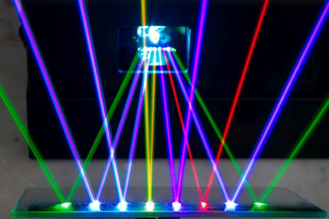 Laser harp beams in multiple colors
