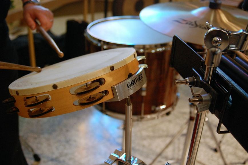 a tambourine on a drum set