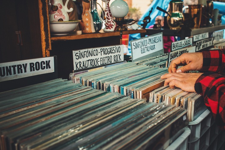 Vinyl Records in a vintage market